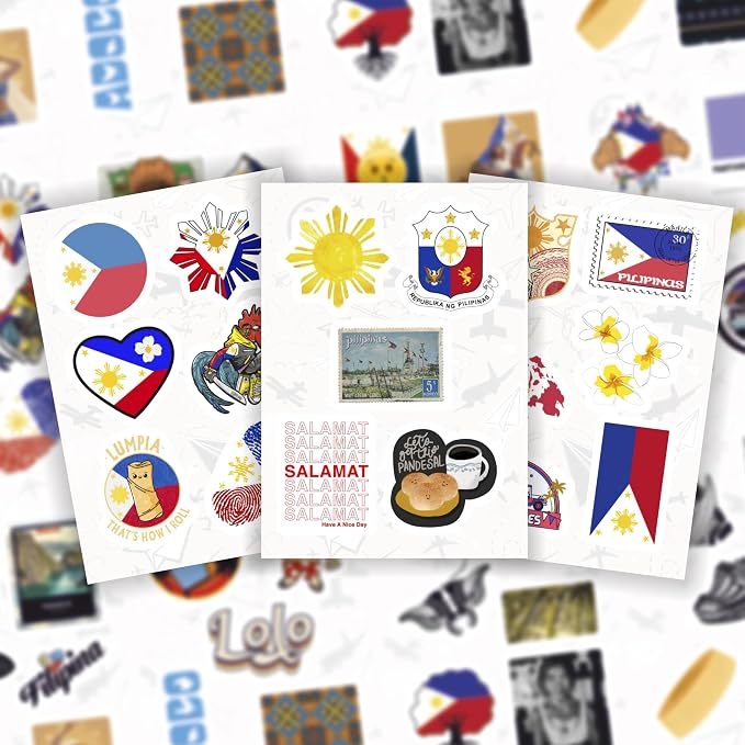 100Pcs Philippines Stickers, Filipino Stickers for Water Bottle and Laptop - Philippines Party Supplies & Decorations, Waterproof Vinyl Decals, Filipino Flag Stickers, Gifts for Women & Men
