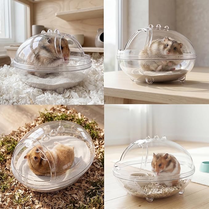 Clear Hamster Sand Bath, Dinosaur Sandbox Hideout with Scoop (M) | Anti-Scatter Sandbox, For Dwarf Hamsters Gerbils Mice, Hideout & Sand Bath Container