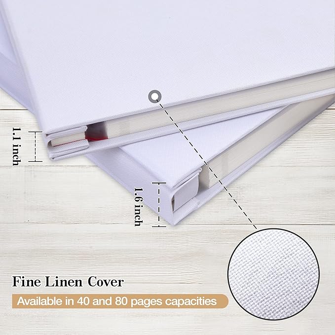 potricher 11x10.6 Inch Self Adhesive Photo Album Linen Cover 80 Pages Sticky 3x5 4x6 5x7 6x8 8x10 8.5x11 Magnetic DIY Scrapbook Photo Album with A Metallic Pen (White)