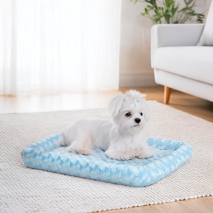 MidWest Homes for Pets QuietTime Fashion XS Dog Bed - Blue Faux Fur Bolster, Ultra-Soft and Machine Washable, Fits 22-Inch Crates and Carriers, for Small Dogs and Cats
