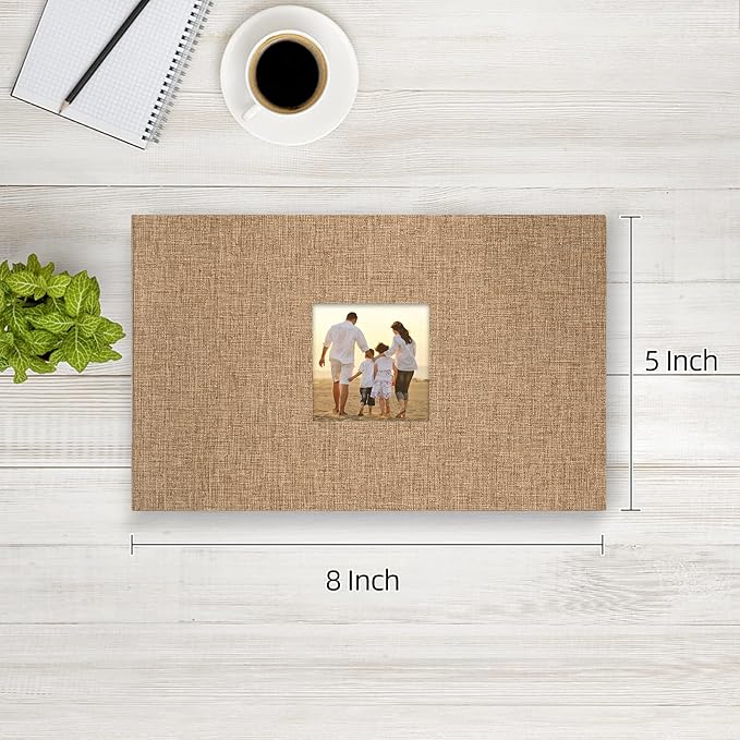 potricher Small Photo Album 4x6 100 Photos Linen Cover Picture Photo Book for Family Wedding Anniversary Baby Vacation (Khaki,100 Pockets)