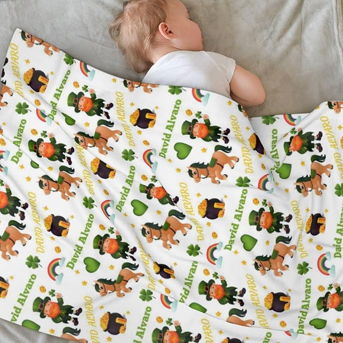 Ship Next Day, Personalized Baby Blanket for Boys Girls - Printed in USA, Custom Name Toddler Blanket with Lucky Horse Pattern, Perfect Newborn Gift