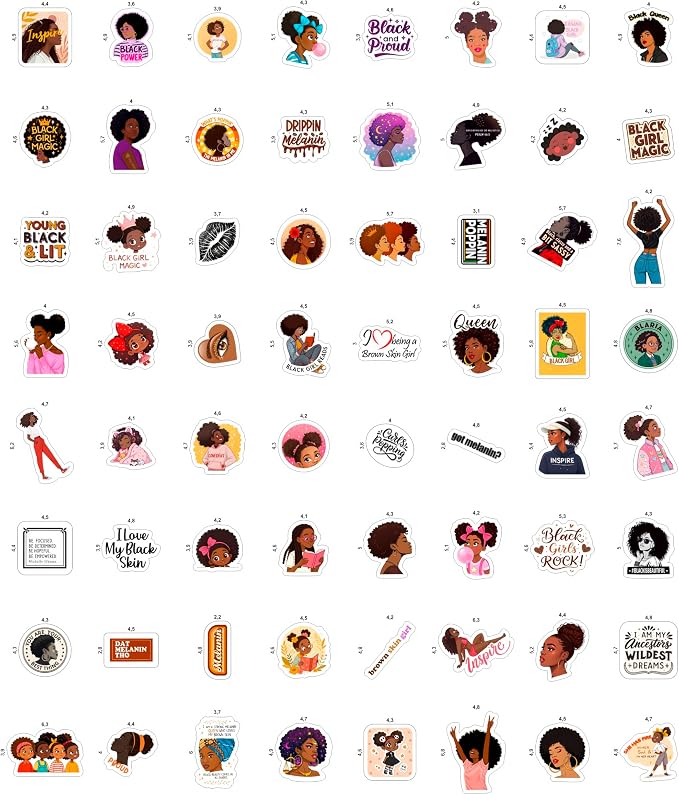 100Pcs Black Girl Stickers for Planner, for Water Bottle, for Adults - Black Girl Gifts for Women, Favors & Decorations - African American Stickers and Decals - Gifts for Women & Men