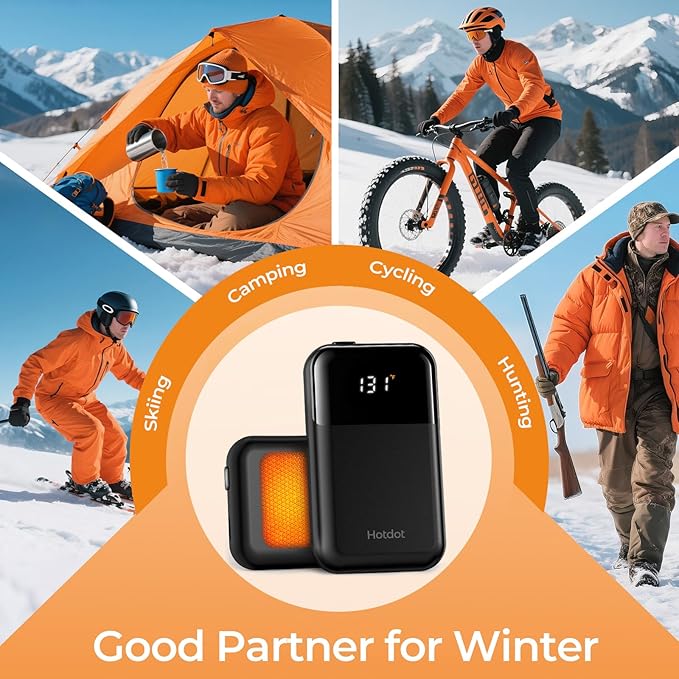 Hotdot Hand Warmers Rechargeable 2 Pack, 4 Heat Levels (104–131°F), Real-Time Temp & Battery Display, Electric Hand Warmers, Fast Heating, Fits in Gloves/Pocket, Gifts for Women & Men