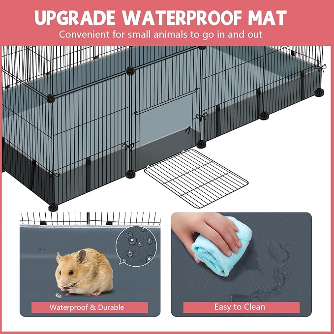 VISCOO 32 Panels Small Animal Playpen,47.5" x 23.7" x 31.5" Pet Playpen | Upgrade Waterproof Mat,Guinea Pigs, Rabbit/Bunny Cage, Bunny/Puppy Play Pen, Indoor Outdoor Portable Metal Fence