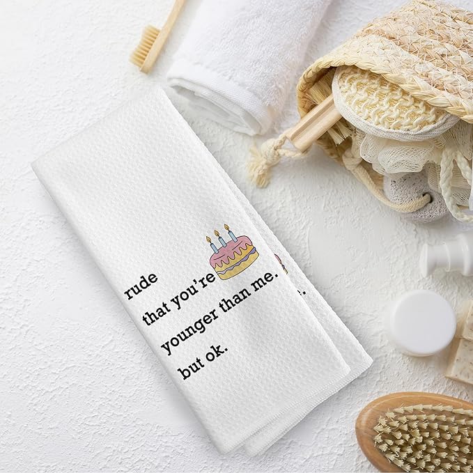 Funny Kitchen Towels Decor, Birthday Gift Dish Hand Towel 16x24 Inches, Funny Dish Towels with Sayings Decorative Absorbent Dishcloths Tea Towels for Kitchen Decor