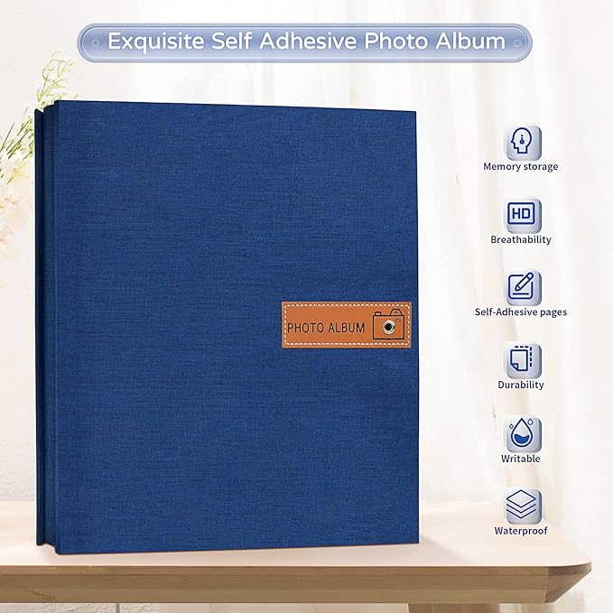 Popotop Large Photo Album Self Adhesive 4x6 5x7 8x10 Scrapbook Album DIY Picture Book,Gifts for Mom,Family Baby and Wedding,with Metal Pen and Plastic Board