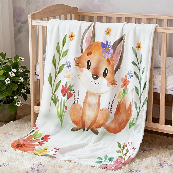 Personalized Fox Blankets for Baby Girls, Customized Blankets Newborn Baby Girl, Personalized Girls Blanket with Name, Newborn, Nursery Decor Girl, 30"x40"