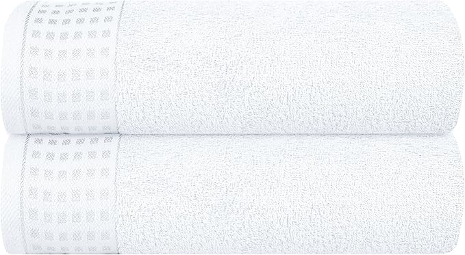GLAMBURG 100% Cotton 2 Pack Oversized Bath Towel Set 28x55 Inches, Ultra Soft Highly Absorbant Compact Quickdry & Lightweight Large Bath Towels, Ideal for Gym Travel Camp Pool - White
