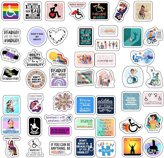 100Pcs Disability Stickers for Water Bottle and Laptop - Disability Pride Party Supplies & Decorations, Waterproof Vinyl Support Decals, Gifts for Women & Men