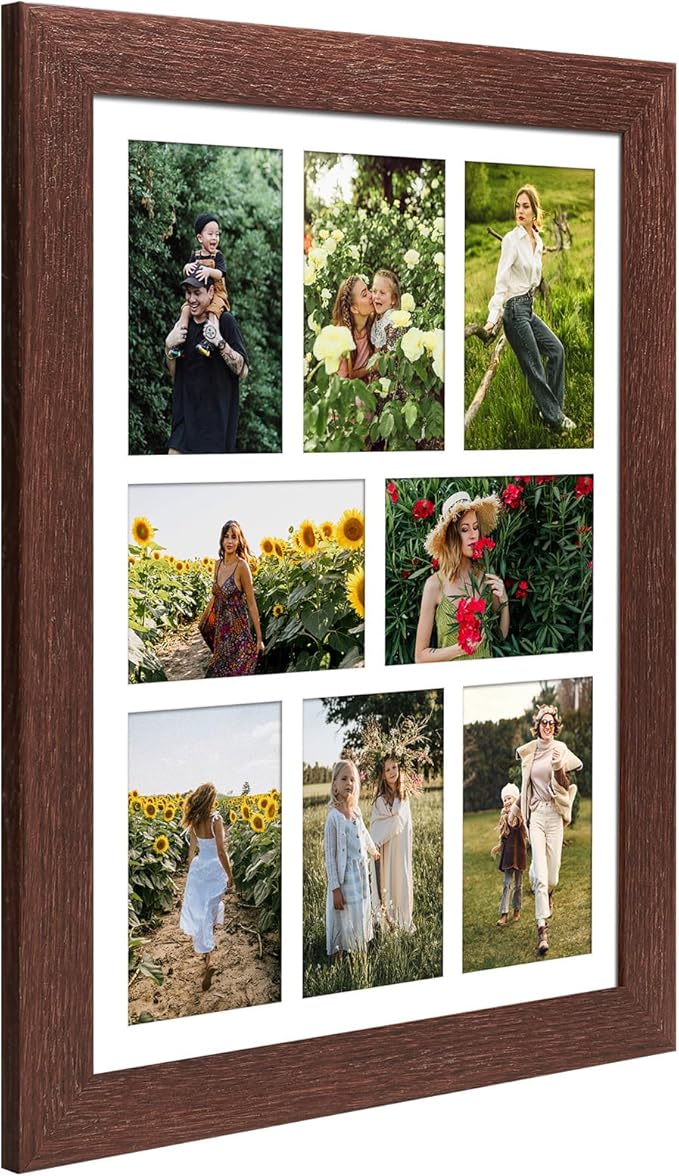 13x17 Picture Frame Display 8 opening 4X6 Picture Frame Collage,Multi Photo Frame with Mat,Plexiglass,Wall or Tabletop Decor,Walnut Wood Grain