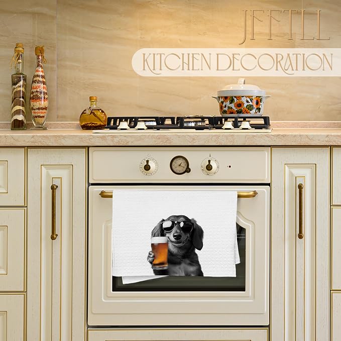 Funny Dachshund Beer Kitchen Towels, Dachshund Gifts Dish Tea Towels for Kitchen Decor, Bar Towel for Bartender Kitchen, Beer Lover Gift, 16x24 Inch