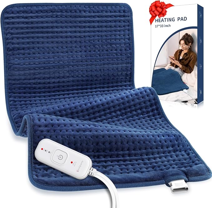 Comfytemp Extra Large Heating Pad for Back & Period, 33''x 17'' King Size, FSA Eligible Items Only List, HSA Approve Electric XL Heated Pad for Shoulder/Neck/Knee, Small Lap Blanket, Washable (Blue)