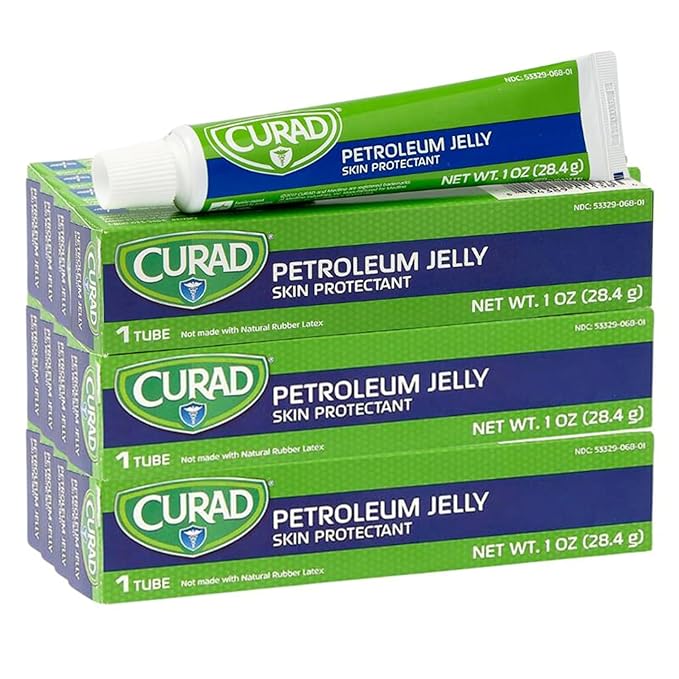 CURAD Petroleum Jelly, Multi-Purpose Skin Protectant, Soothing Relief for Dry Skin, Minor Cuts, Burns, and Chapped Lips, Moisturizing Ointment for Adults and Children,1 oz Tube, Pack of 12