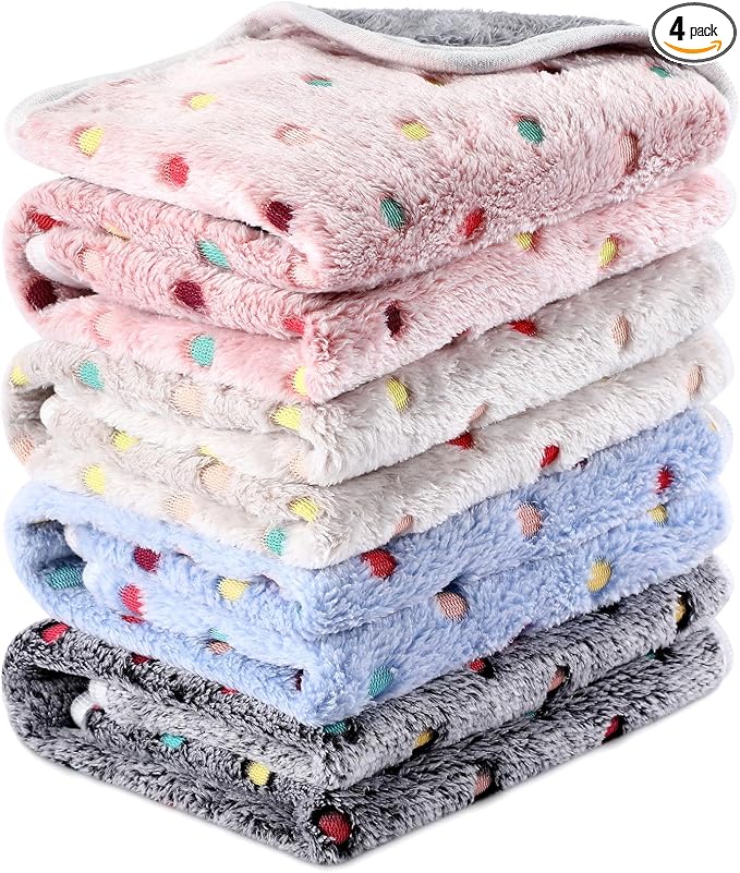 Reginary 4 Pcs Guinea Pig Fleece Blankets, Colorful Dot, 24 x 16 Inch | Waterproof Washable Cage Liners, Absorbent Double Layer Bedding for Guinea Pigs, Reusable Pads for Hamsters Rabbits