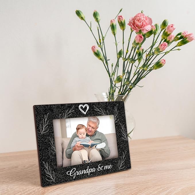 Grandpa & Me Keepsake,Black Wood Sentiments, I Love Grandpa Picture Frame, Thoughtful Photo Gift for Papa, Family, Perfect for Desk or Tabletop