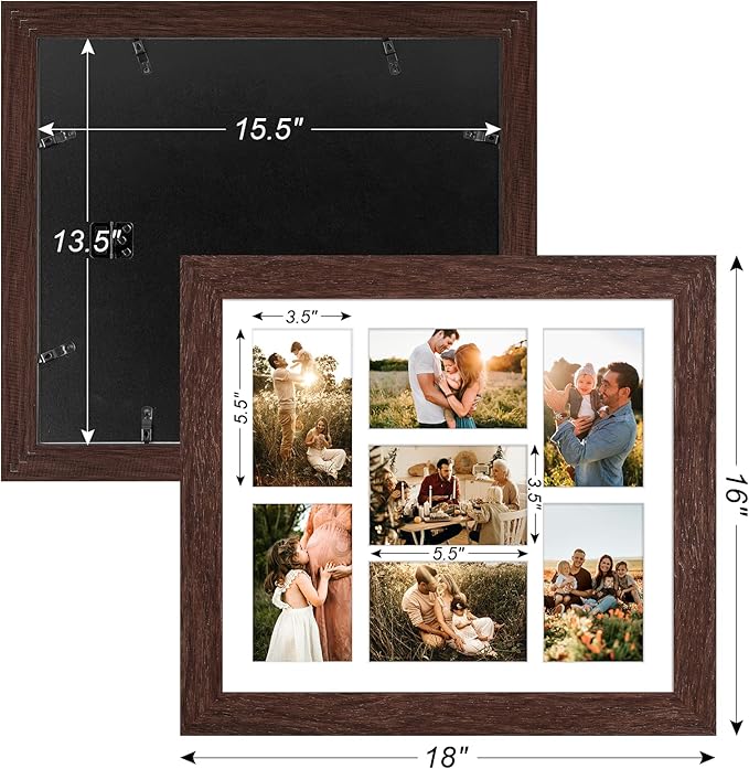13.5X15.5 Picture Frames Collage with 7 Openings 4X6 Pictures, Multi Photo Frame with Mat for Wall Hanging Decor, Walnut Wood Grain