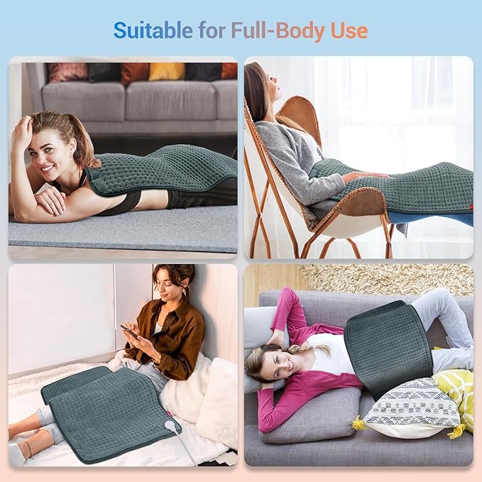 Comfytemp 17''x 33'' King Size Heating Pad for Back & Period, Extra Large Cute Heating Pad XXL, Electric Heat Pad for Neck/Shoulder/Knee, Washable, Gray