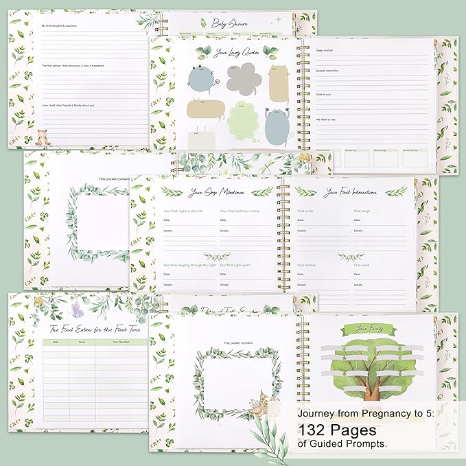 Keepsake Baby Book, Baby Memory Book for Boys and Girls, First 5 Year Baby Milestone Book from Birth to Age 5, Keepsake Album with Inner Pockets, Durable Hardcover Gift for New Parents, 132 Pages