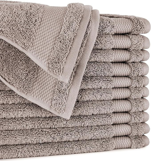 BIOWEAVES 100% Organic Cotton 700 GSM Plush Washcloths 13" x 13" GOTS Certified - Taupe, Pack of 12