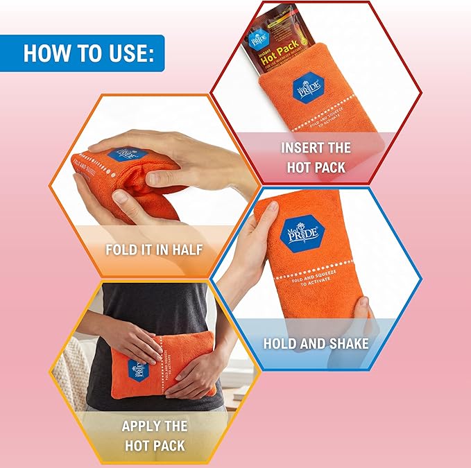 MED PRIDE Instant Hot Packs Disposable for Pain Relief, Activates Instantly, 5in X 9in (24-Pack), Includes 3 Fabric Wraps