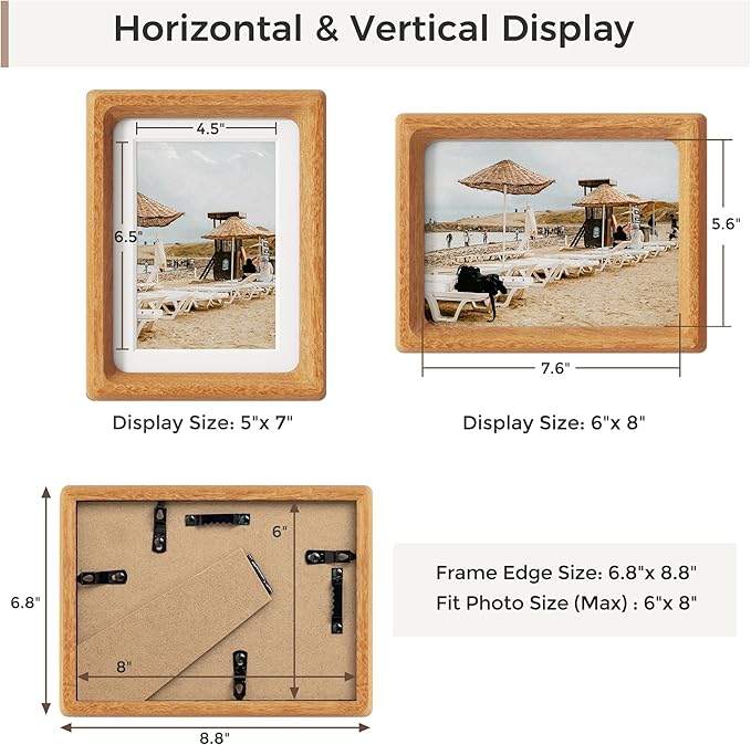 Heimlove 6x8 Picture Frames Natural Teak,Original Wood Hand Make Crafted Photo Frame with Mat to 5x7 Graduation Picture Display,Family Picture,Wedding Picture Tabletop & Wall Decoration
