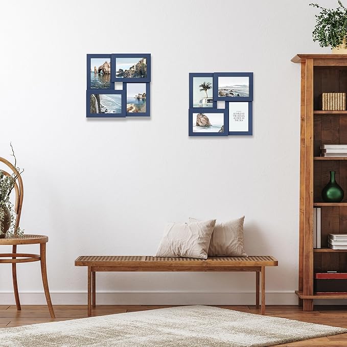 4x6 Collage Picture Frame,4 Photo Frame with Real Glass,Family Picture Frame Collage Wall Hanging or Tabletop Display，Blue