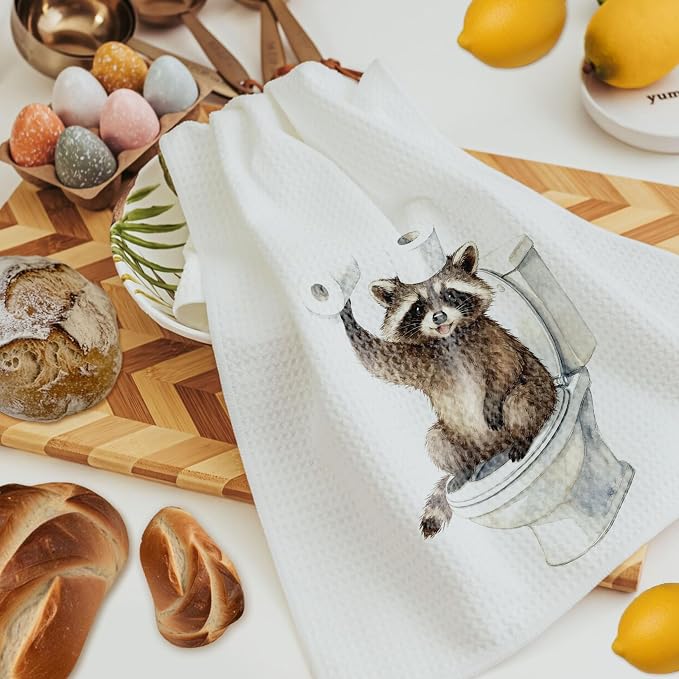 Funny Raccoon Bathroom Hand Towels, Raccoon Lover Gifts, Humor Bathing Trash Panda Decorative Hand Towels for Bathroom Washroom Restroom, 16x24 Inch Set of 3