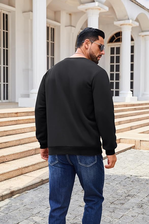 Boladeci Men's Full Sherpa Lined Crewneck Sweatshirts Heavy-weight Fleece Pullover Thick Thermal Long Sleeve Cotton