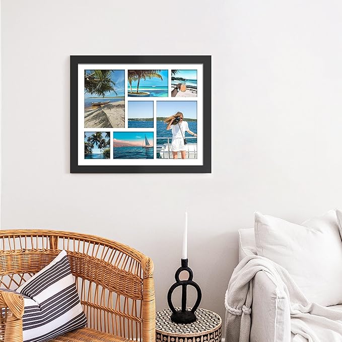 13x17 Picture Frame, Collage Picture Frame, Display Includes Three 4x4 Photos, Two 4x6 Photos and Two 6x8 Photos, for Available Horizontal Wall Mounting Display and Vertical, Black.