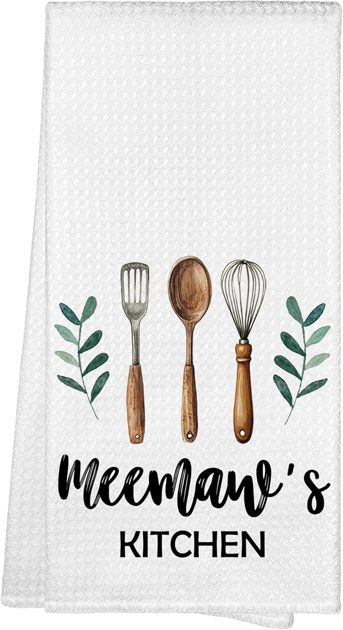 Meemaw's Kitchen Towels, Meemaw Grandma Christmas Birthday Gifts Hand Towels for Grandma from Grandkids, Rustic Farmhouse Decorative Tea Dish Towels for Room Mother's Day Decor 16x24 in