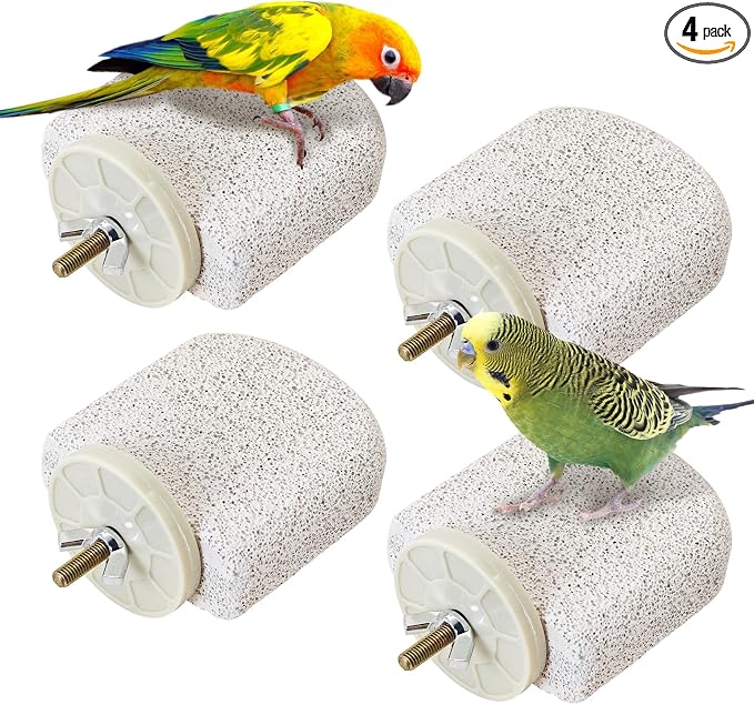BNOSDM 4 Pcs Bird Beak Grinding Stone Calcium Parrot Perch Stand 2.8*2.6in | Natural Volcanic Lava Stone, Mineral Block, Birds cage platform for Parakeets Cockatiels Conures,Biting Toys for Small Bird
