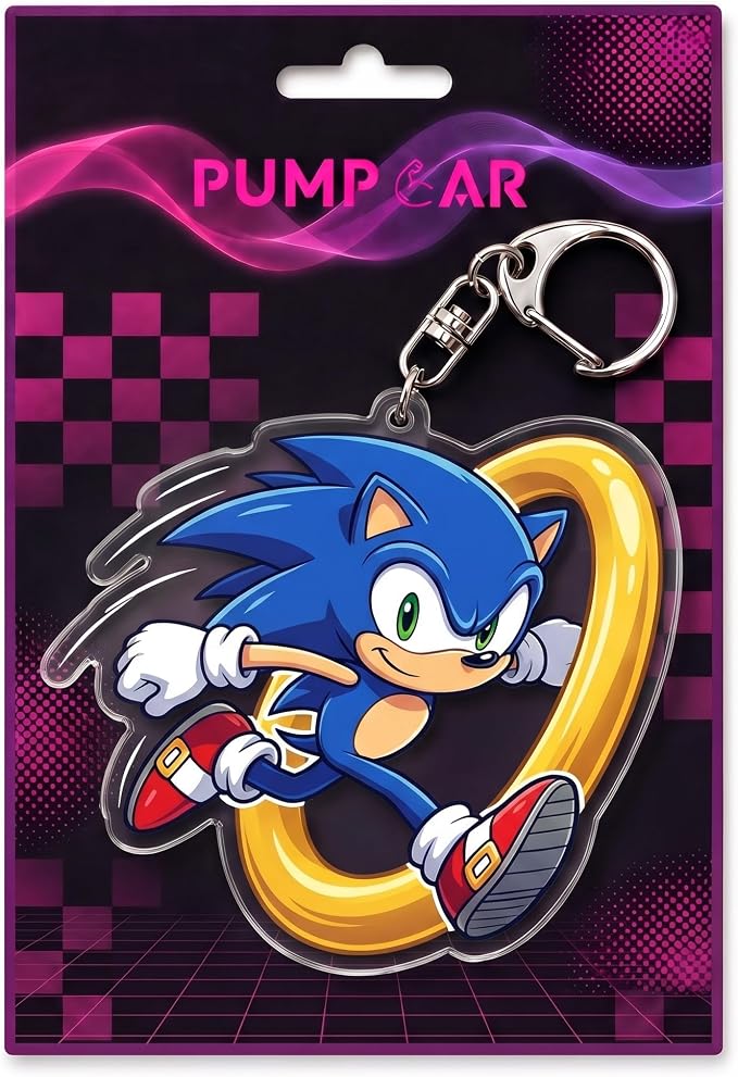 PumpCar Acrylic Keychain Double-Sided Charm Key Ring with Metal Clip Backpack Charm Bag and Car Key Accessory Collectible