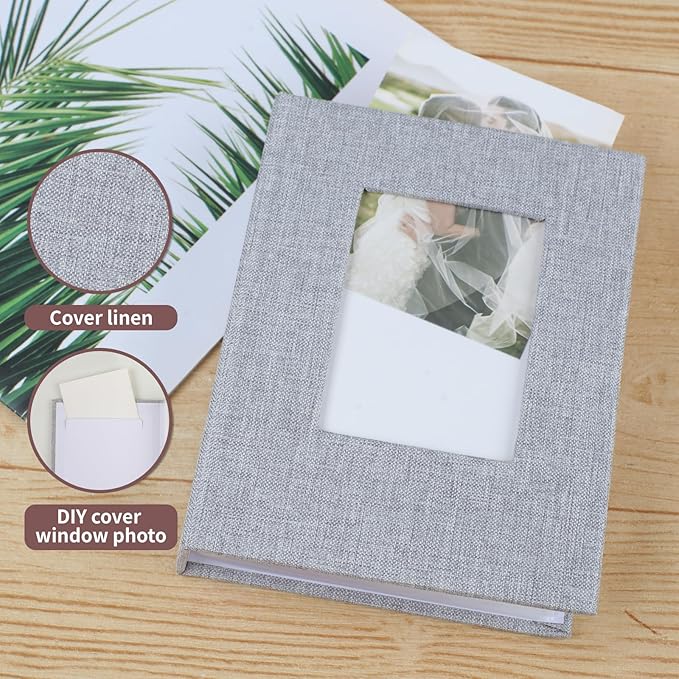 vivinin 2 Pack Photo Album 5x7, Linen Cover Photo Book, Small Photo Album Book for 36 Pockets Hold 72 Pictures, Picture Book for Photos Family Anniversaries Baby Vacations (Gray)