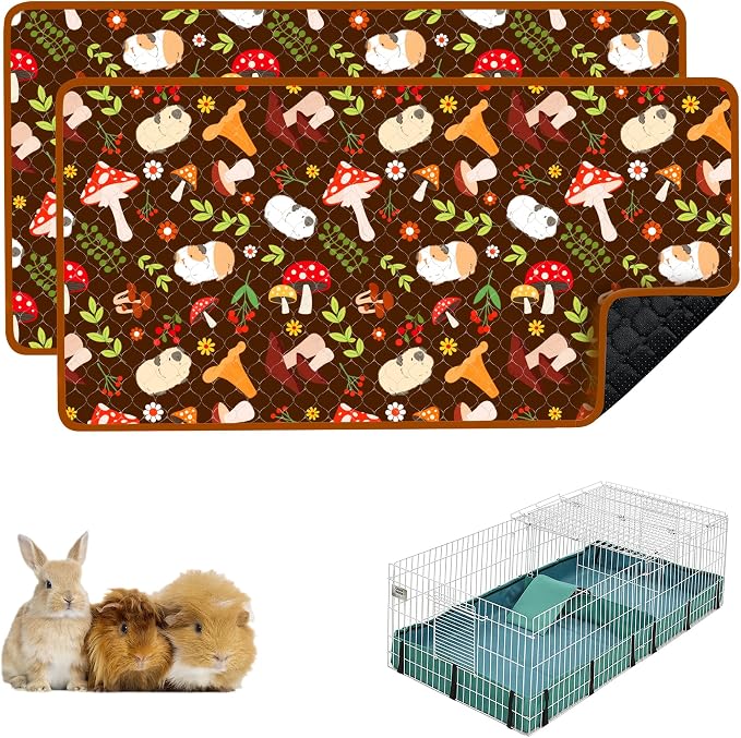Guinea Pig Cage Liner, 49"x24" Bedding for Midwest Cage 2 Pack, Mushroom | Washable Fleece Bedding, Super Absorbent, Non-Slip, Waterproof Rabbit Mat, Machine Washable, Small Animal Cage Accessory