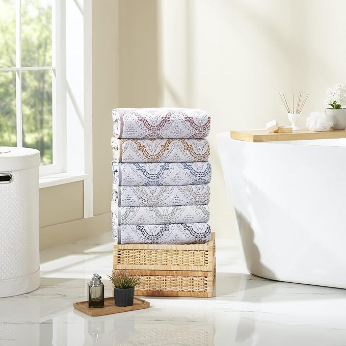 Modern Threads Capri 6-Piece Reversible Yarn Dyed Jacquard Towel Set - Bath Towels, Hand Towels, & Washcloths - Super Absorbent & Quick Dry - 100% Combed Cotton, Ivy