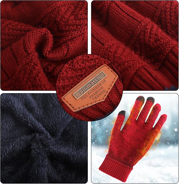 MAYLISACC Winter Knit Beanie Hat Neck Warmer Scarf and Touch Screen Gloves Set 3 Pcs Fleece Lined Skull Cap for Men Women