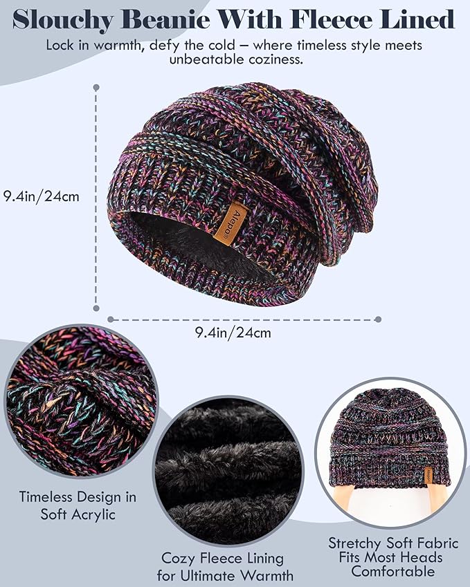 Winter Beanie Hat Scarf Gloves Set for Women, Slouchy Beanie Long Scarf Touchscreen Gloves, Warm 3 in 1 Christmas Gift Set
