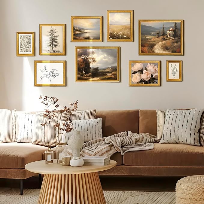 TWING 8x10 Gold Picture Frames Set of 6,Rustic Gold Frames Display Pictures 5x7 with Mat or 8x10 without Mat,Tabletop Display and Wall Mounting Collage Photo Frame Set for Wall Gallery