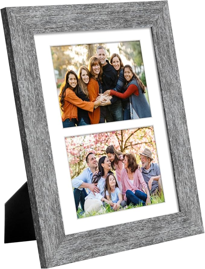 8.5x11 Picture Frame Display 2 opening Double 5x7 Picture Frame Collage,Multi Photo Frame with Mat,Plexiglass,Horizontal and Vertical Formats for Wall Decor,Grey Wood Grain