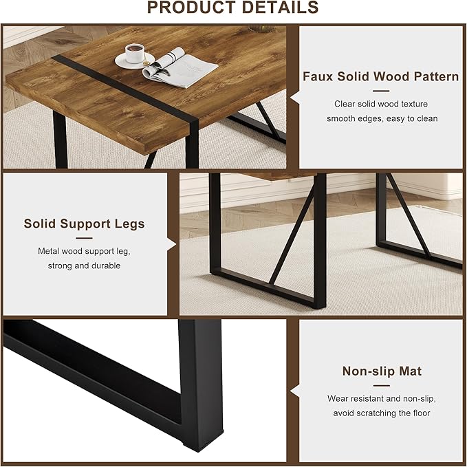 Dining Table Set for 8, Modern 71'' Dark Wood Dining Table and Fabric Dining Chairs Set of 8,Table and Chairs Set of 8,Ideal for Kitchen Dining Room