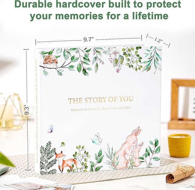 Keepsake Baby Book, Baby Memory Book for Boys and Girls, First 5 Year Baby Milestone Book from Birth to Age 5, Keepsake Album with Inner Pockets, Durable Hardcover Gift for New Parents, 132 Pages