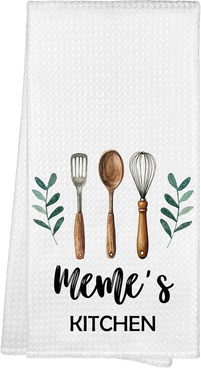 Meme's Kitchen Towels, Meme Grandma Christmas Birthday Gifts Hand Towels for Grandma Meme from Grandkids, Rustic Farmhouse Decorative Tea Dish Towels for Room Mother's Day Decor 16x24 in