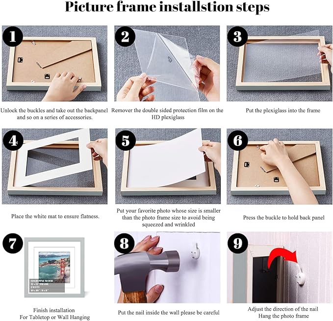 12x12 Wood Picture Frames for Wall Hanging or Tabletop,Diamond Painting Frame Baby Scan Picture Frames with 2 Mats Display 8x8 or 10x10 for Family Walls Decoration,Anniversary,Wedding,Christmas(Gray)
