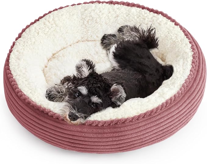 Love's cabin Round Donut Cat and Dog Cushion Bed, 24in Pet Bed for Small or Medium Dogs, Anti-Slip & Water-Resistant Bottom, Soft Durable Fabric Pet Beds, Washable Calming Cat Bed Dusty Rose