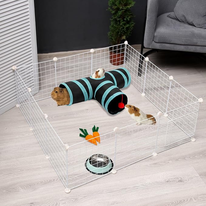 Rypet Guinea Pig Tunnel Hideout 3-Way Collapsible Pet Tubes, Blue Black | 3 Way Design for Exploration, Collapsible for Easy Storage, Built-in Play Ball, Hiding & Resting for Hamsters Ferrets