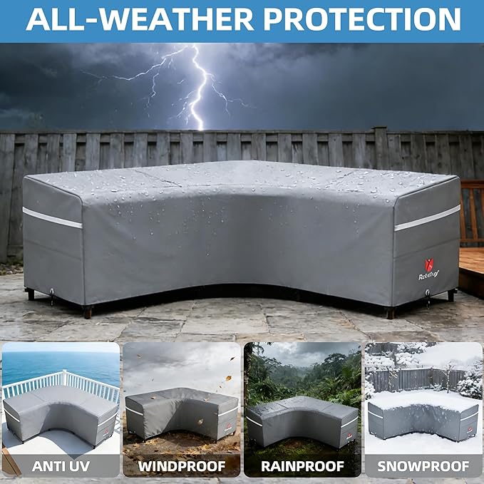 Rosefray Outdoor L-Shaped Sectional Cover-600D Patio Sectional Sofa Cover, Waterproof Furniture Covers for Deck, Lawn,Backyard 85”x105”Left Facing Gray