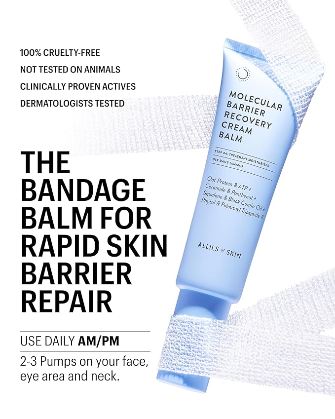 Allies of Skin Molecular Barrier Repair Cream Balm | Deeply Hydrating Face Moisturizer with Ceramides & Squalane | Daily Treatment to Soothe Irritated Skin | For Post-Procedure and Dry Skin | 1 fl oz