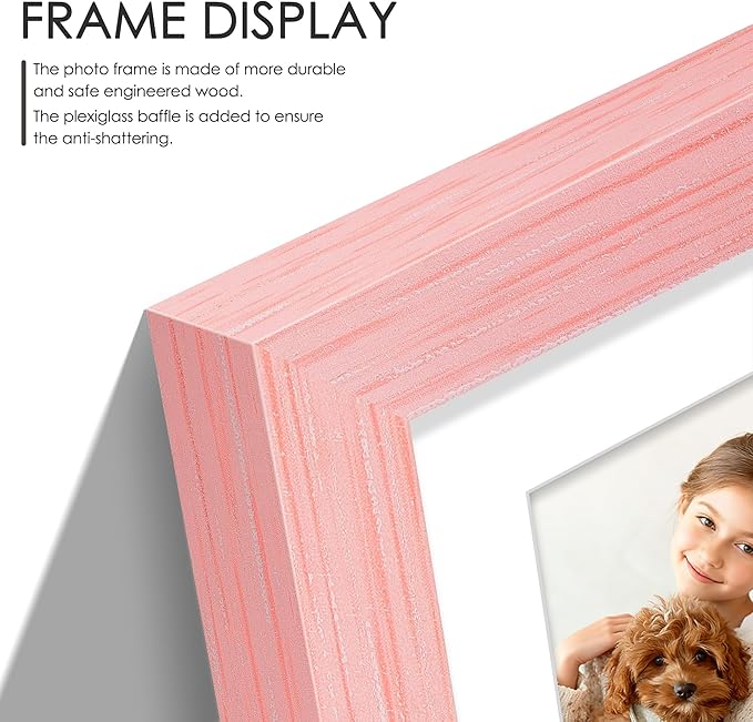 12x16 Picture Frame 5x7 Collage Picture Frame Displays Four 5x7 inch Photos or 12x16 (Without Mat) for Available Horizontal Wall Mounting Display and Vertical Pink