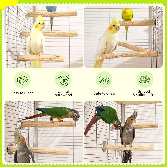 8 Pack Natural Wood Bird Perches for Cage, Perch Set
